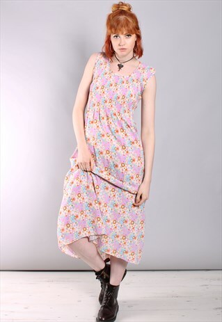 VINTAGE 70S CIRCLE PATTERNED TIE BACK MIDI DRESS