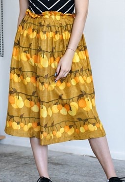 Vintage 60s Bell Style Riffled Waist Orange Pattern Skirt S 