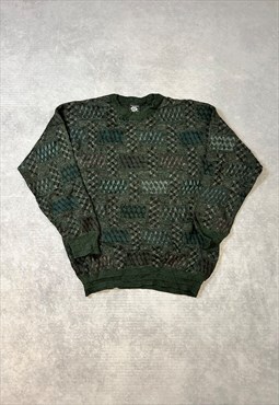 Vintage Abstract Knitted Jumper Patterned Grandad Sweater