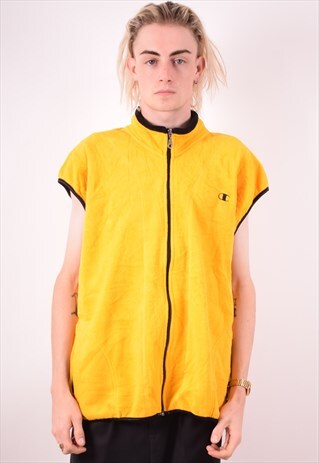 CHAMPION MENS VINTAGE FLEECE GILET XXL YELLOW 90S
