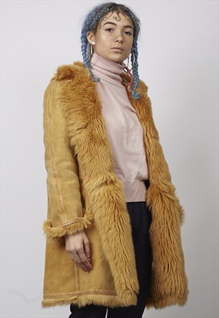 VINTAGE 80'S PREMIUM TAN HOODED SHEEPSKIN COAT