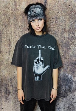 Club t-shirt raver print tee retro punk top in acid grey