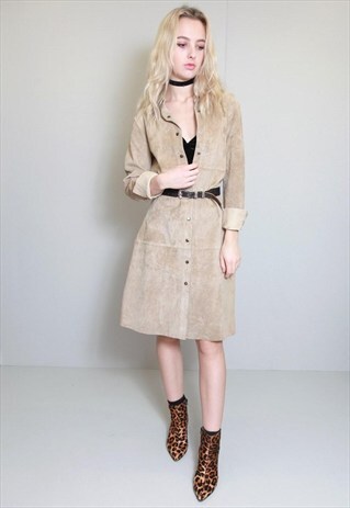 VINTAGE 1970'S AMAZING SAND COLOURED LONG LINE SUEDE JACKET