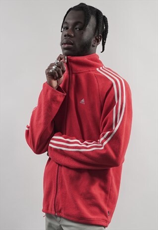 VINTAGE 90'S ADIDAS RED ZIP-UP FLEECE JACKET