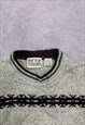 VINTAGE KNITTED JUMPER ABSTRACT PATTERNED GRANDAD SWEATER