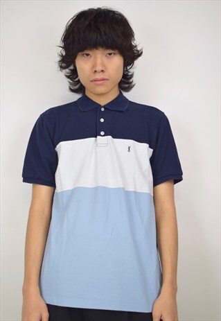 VINTAGE 90S YSL NAVY COLOR BLOCK POLO