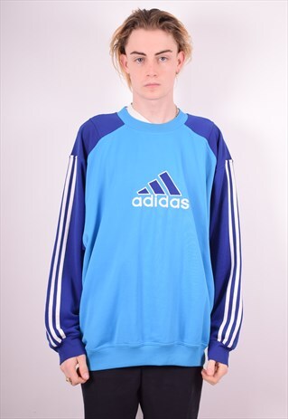 ADIDAS MENS VINTAGE SWEATSHIRT JUMPER XL BLUE 90S