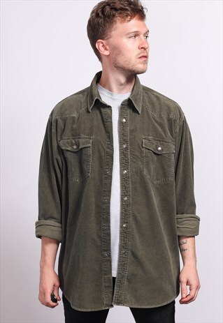 VINTAGE CORDUROY CORD SHIRT GREEN