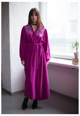 VINTAGE 70'S MAXI MAGENTA EMBROIDERED GOWN