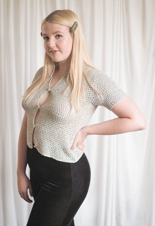 VINTAGE 70S KNITTED EVENING TOP IN SILVER