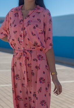 LEIA Jumpsuit - 80's Floral Short Sleeve Tie Waist 