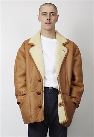 VINTAGE 80'S TAN / CREAM SHEARLING COAT