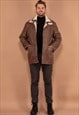 Vintage 90's Men Shearling Leather Coat in Brown