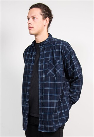 VINTAGE 90'S NAVY BLUE CHECK PATTERN CORD SHIRT