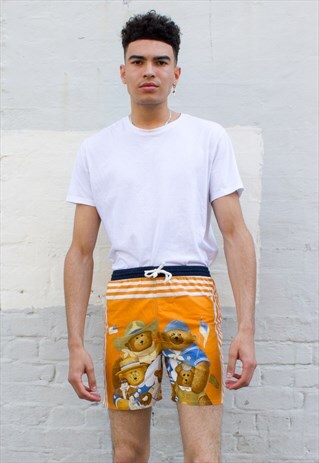VINTAGE 90'S UNISEX SWIM SHORTS WITH PRINT / GRAPHIC SUMMER