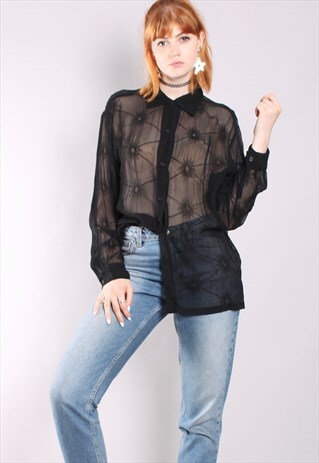VINTAGE 90S SHEER EMBROIDERED LONG BLOUSE
