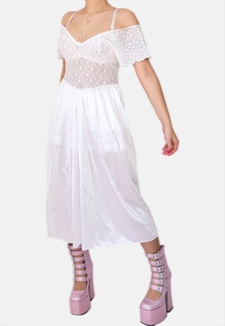 Vintage creme lace slip maxi dress 