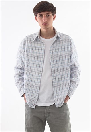 VINTAGE NIKE ACG WHITE BLUE CHECKED LONG SLEEVE