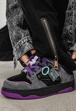 Classic sneakers double lace skater shoes in purple black 