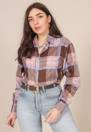 VINTAGE 80S CHECKED SHIRT IN BROWN