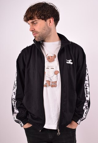 DIADORA MENS VINTAGE TRACKSUIT TOP JACKET MEDIUM BLACK 90S