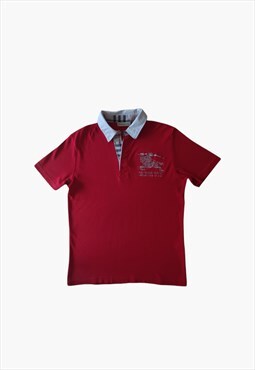 Burberry Red Polo With Knight Crest & Nova Check