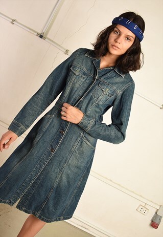 VINTAGE Y2K RETRO FESTIVAL MIDI DRESS IN BLUE DENIM