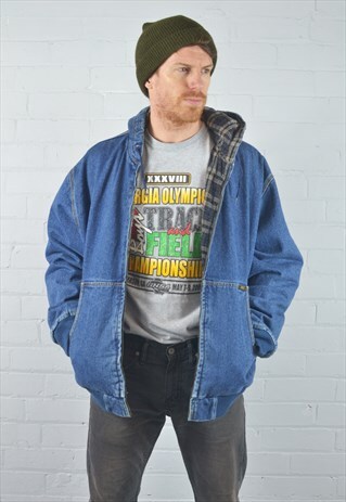 DARK BLUE LINED HOODIE DENIM JACKET