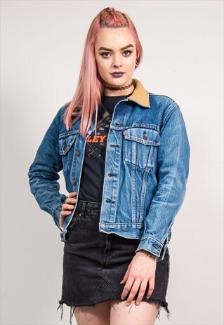 90'S VINTAGE BLUE LEVI'S CORD COLLAR DENIM JACKET