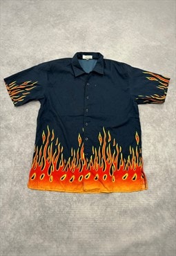 Y2K Flame Shirt Grunge Graphic Short Sleeve Shirt