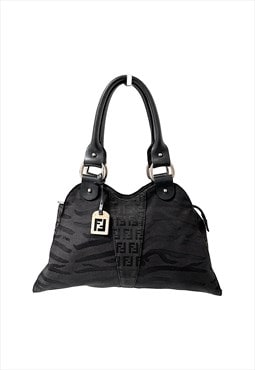 Fendi Shoulder Bag Handbag Black Zucca Zebra Vintage Logo