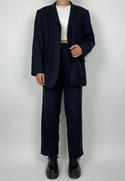  Balmain Vintage Suit Navy Pinstripe Blazer Trousers Set