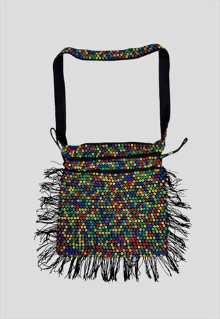 70's Ladies Vintage Bag Beaded Tassel Drawstring
