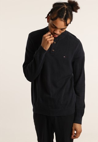 VINTAGE TOMMY HILFIGER EMBROIDERED LOGO BUTTON UP SWEATSHIRT