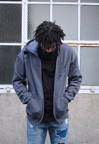 DISTRESSED DARK HEATHER GREY RETRO FIT ZOODIE