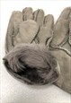 GREY GENUINE SUEDE LEATHER SHEEP FUR LINED WINTER GLOVES