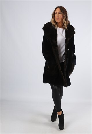 FAUX FUR COAT JACKET VINTAGE UK 16 (G92I)
