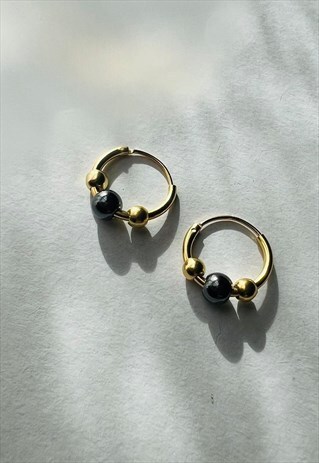 12mm Gold Over silver Bali beaded hoop earrings for men