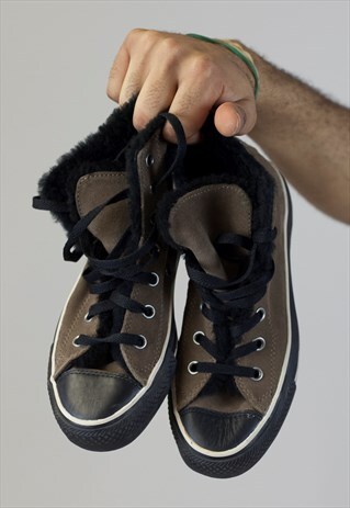 VINTAGE CONVERSE SUEDE FUR-LINED TRAINERS