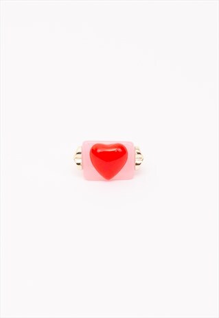 NEW CHUNKY PINK HEART STUD RESIN GUMMY RING