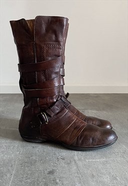 Vintage Y2K 00s real leather brown boots with buckles