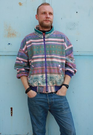 VINTAGE 90' UNIQUE BOHO PASTEL UNISEX FLEECE JACKET