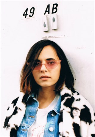 PEACHY PINK CLEAR RIM SLIM CAT EYE SUNGLASSES