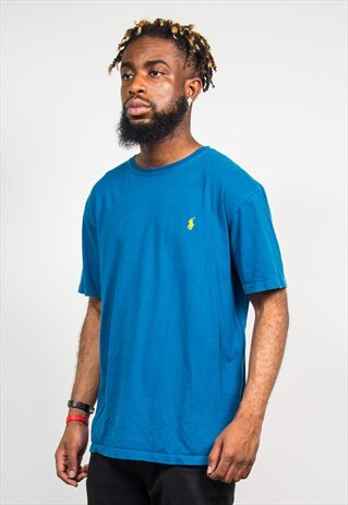 RALPH LAUREN 90'S TEAL BLUE CREW NECK T-SHIRT