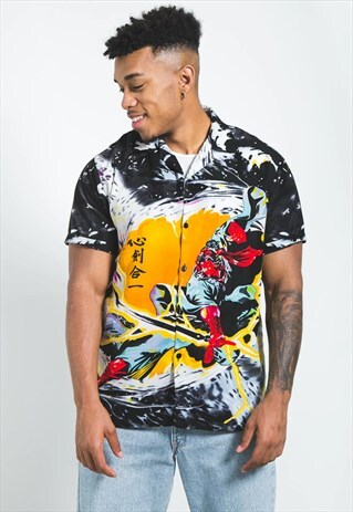 VINTAGE 80S CRAZY PATTERN FESTIVAL SHORT SLEEVE SHIRT /S6779