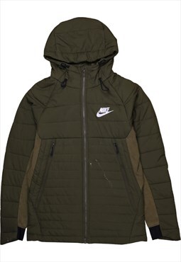 Vintage 90's Nike Puffer Jacket Hooded Full Zip Up Khaki