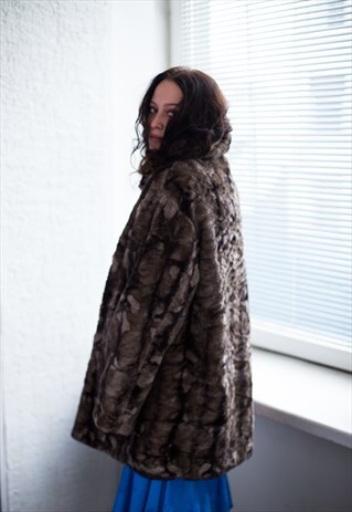 VINTAGE 80'S GREY FAUX FUR COAT