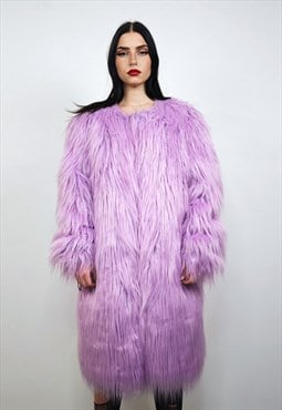 Fuzzy faux fur coat purple haze collarless jacket Lilac