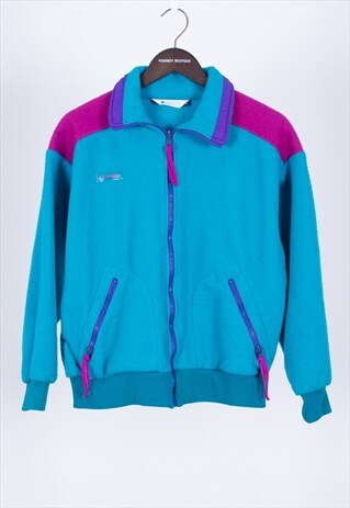 VINTAGE 80S RETRO TURQUOISE ZIP FLEECE COLUMBIA