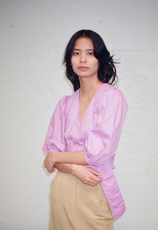 WRAP TOP WITH BALLOON SLEEVE